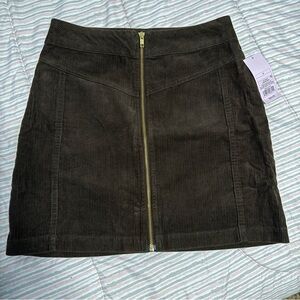 Dark Brown Corduroy Mini Skirt with Front Zipper NWT Size 4